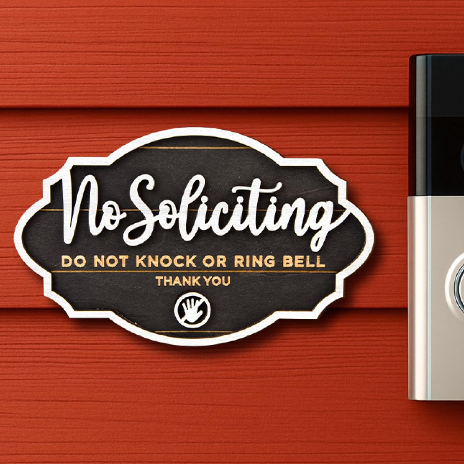 Woodamore No Soliciting Sign For House Door – Do Not Knock Or Rin