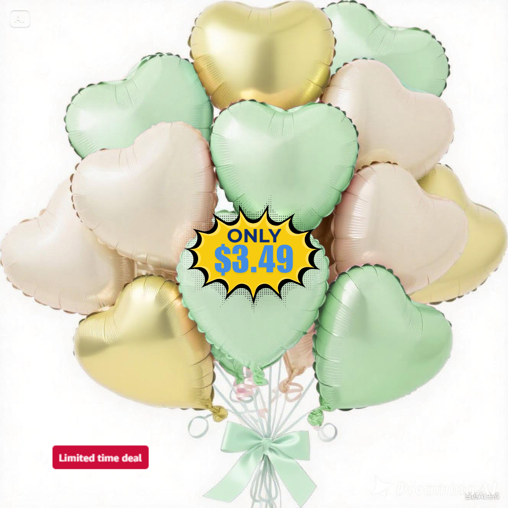 12Pcs Heart Shaped Foil Balloons Deal: Save 50%