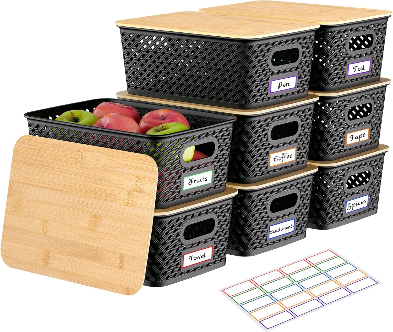 Anysig 8 Packs Plastic Storage Bins with Bamboo Lids - Stack deal at Amazon