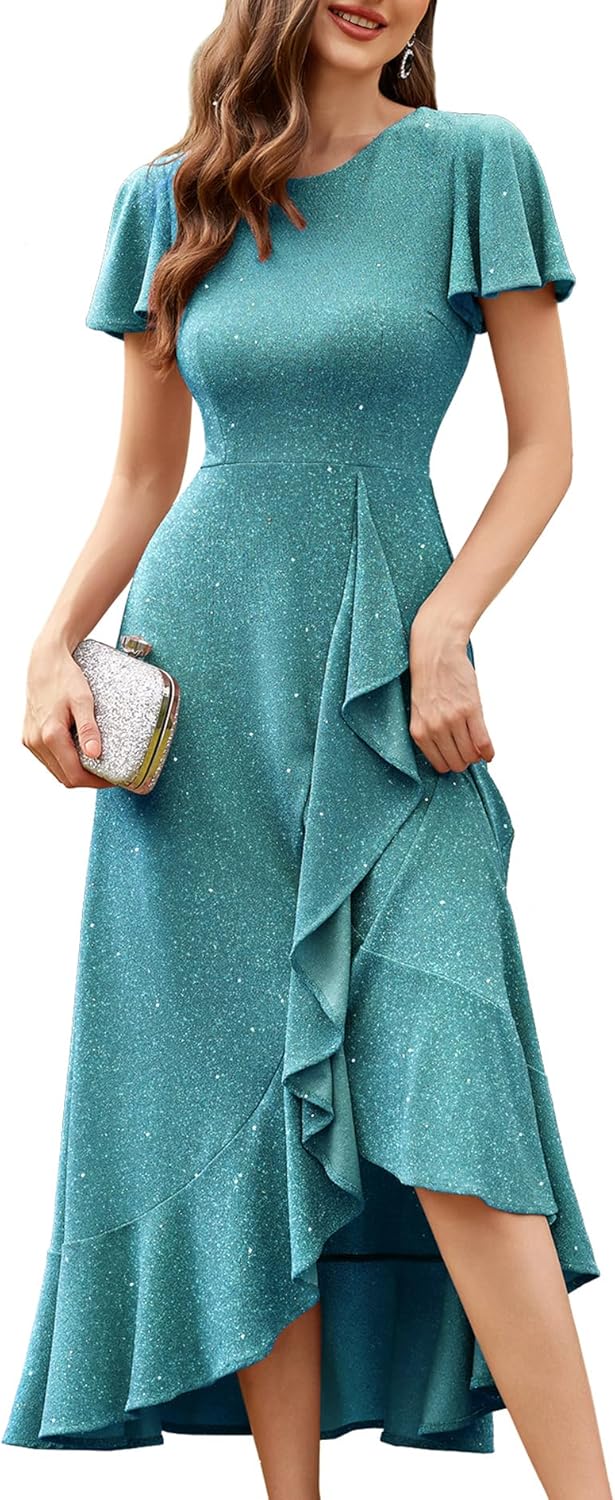 BeryLove Women Sequin Formal Party Dress Flutter Short Sleev deal at Amazon