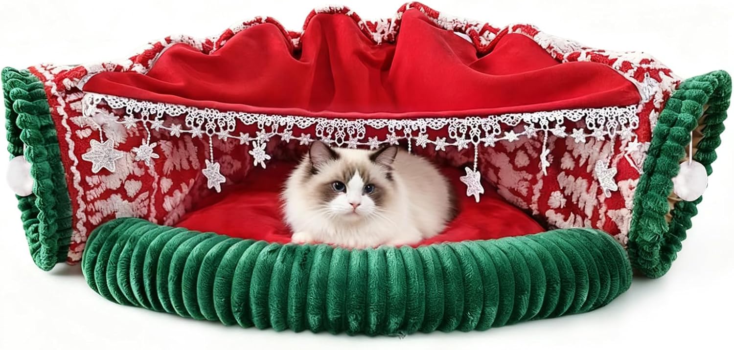 Petrendy Christmas Cat Tunnel Bed, 2-in-1 Cat Tunnel for Ind deal at Amazon