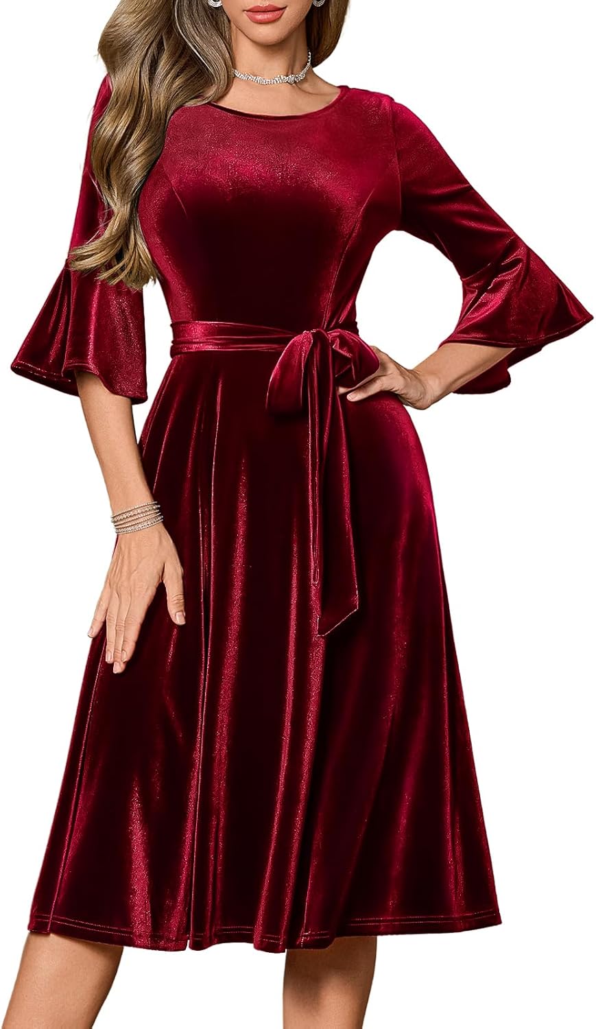 HomRain Velvet Christmas Party Dress Long Sleeve Velvet Midi deal at Amazon