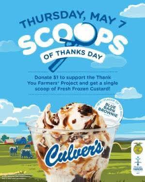 Culver's: Donate $1, Get a Free Scoop of Frozen Custard on May 7