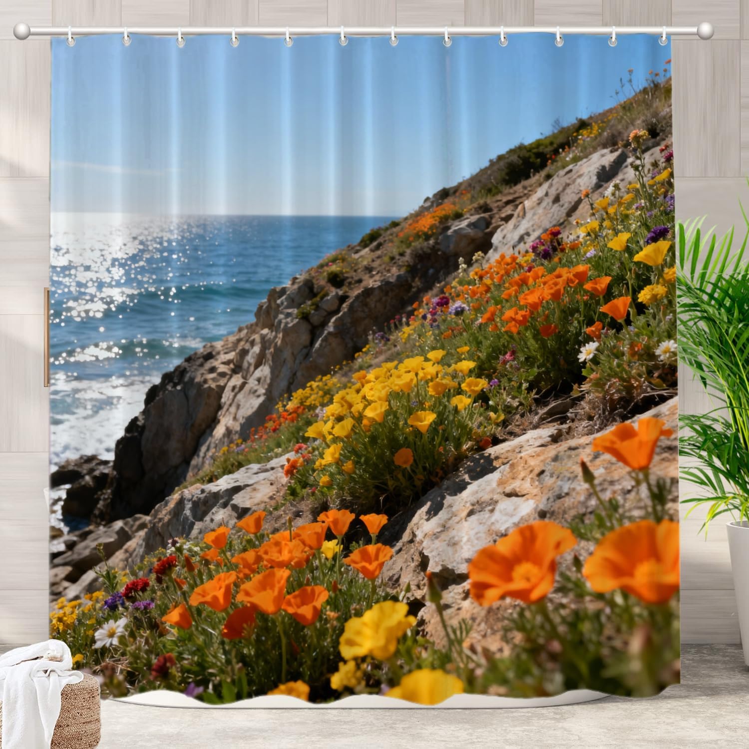 Batmerry Ocean California Decorative Shower Curtain, Poppies deal at Amazon