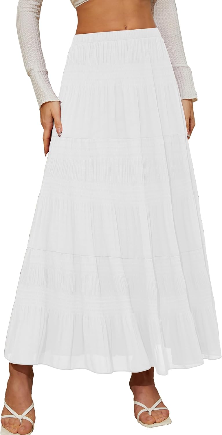 NiPaMi Women's Chiffon White Flowy Maxi Skirt Boho Fall Elas deal at Amazon