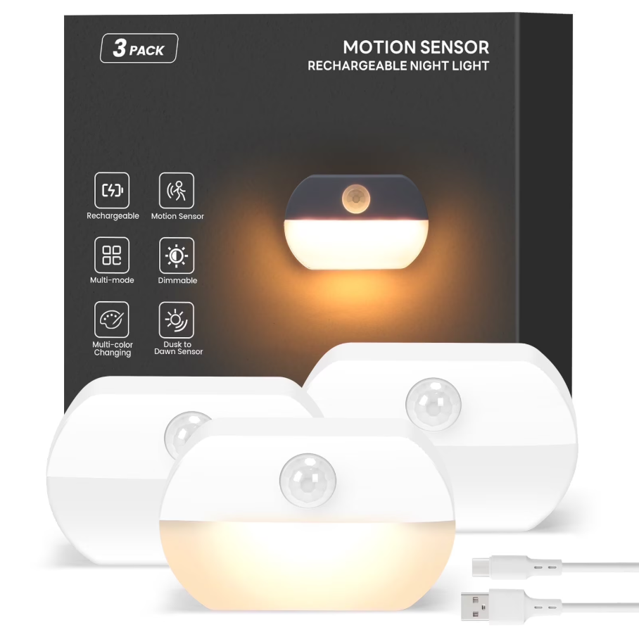 3-Pack 700mAh Motion Detectors LED Night Lights Deal at Walmart: Save $4.02