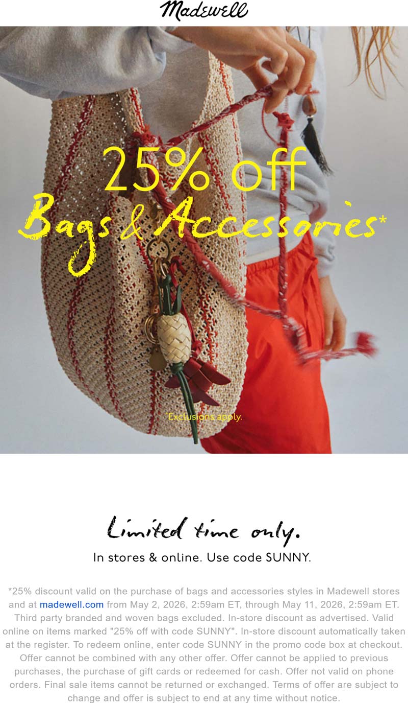 25% off bags & accessories at Madewell, or online via promo code