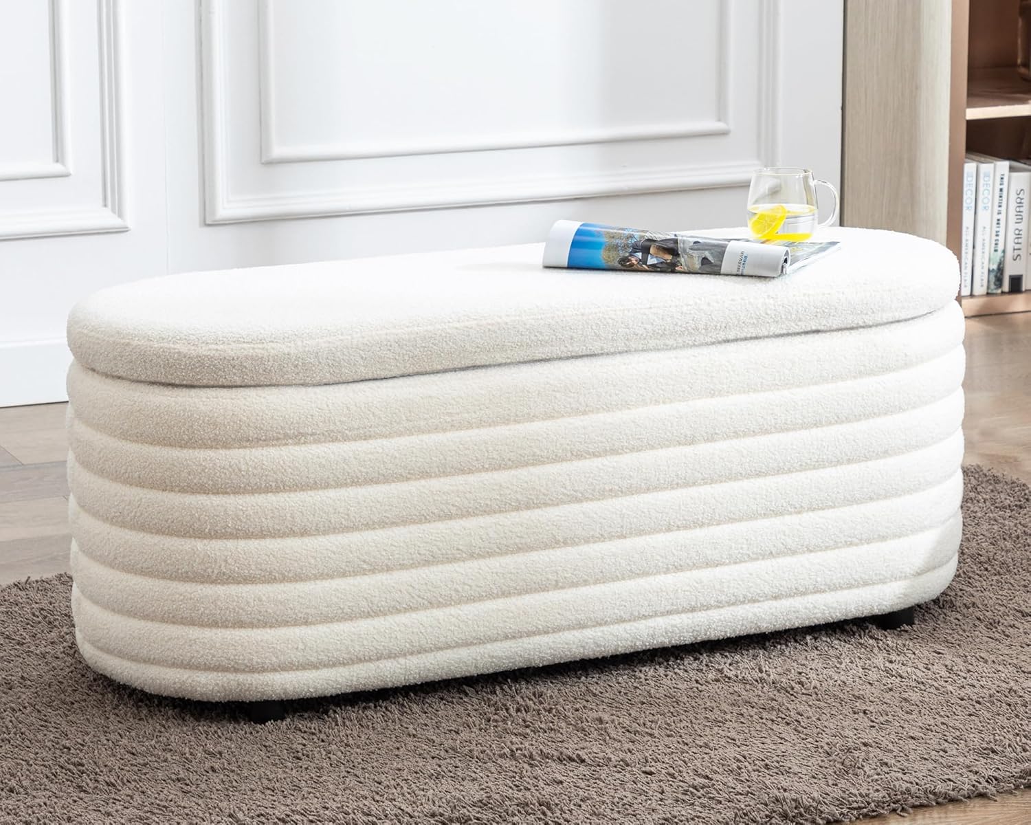 Soft White Bouclé Storage Ottoman Only $129.xx on Amazon (Reg. $2