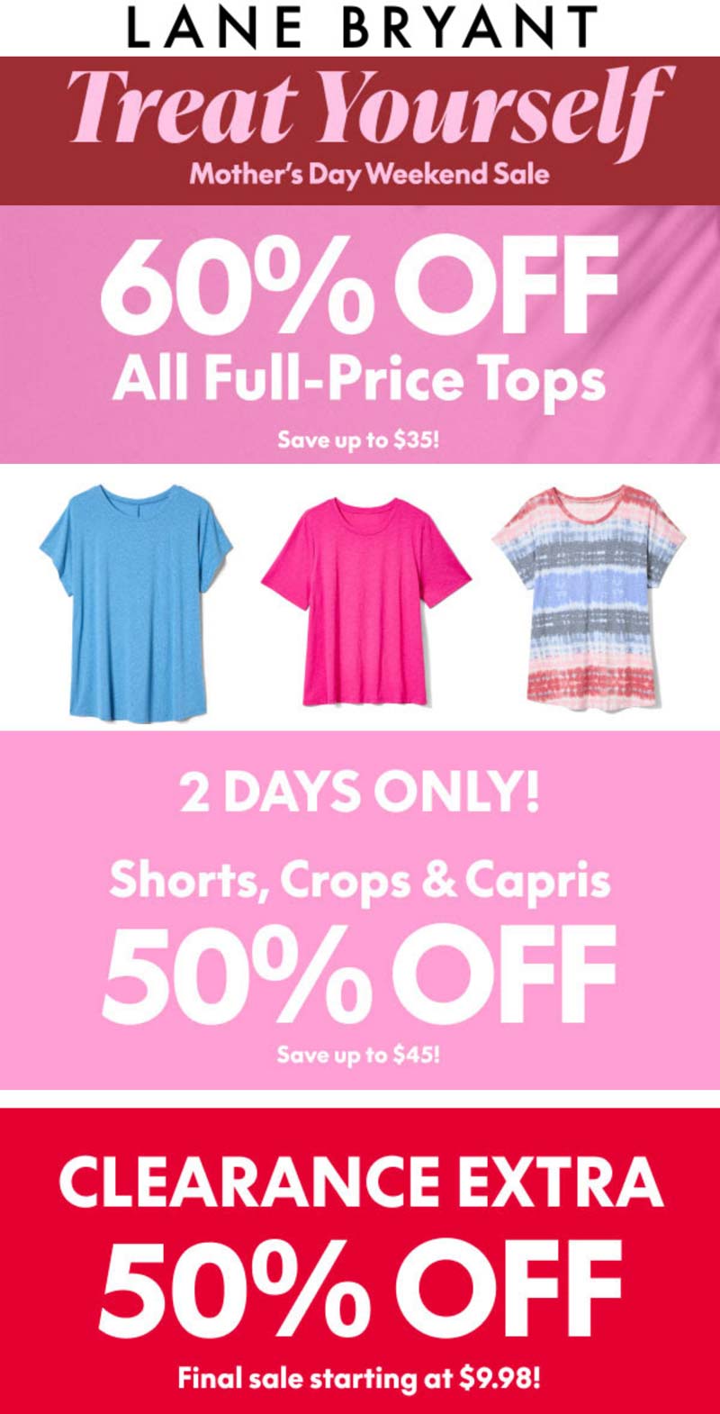 60% off tops & more today deal at Lane Bryant