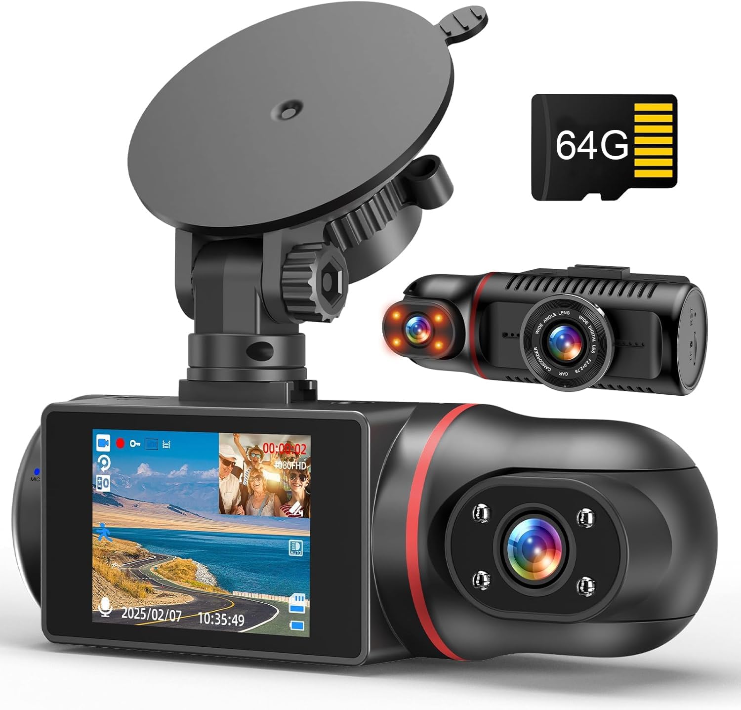 Dash Cam Front and Inside, FHD Dashcams for Cars with 64GB C deal at Amazon