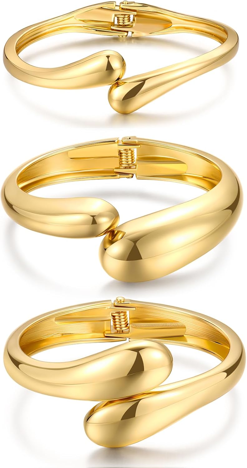 Dodder 3PCS Chunky Gold Bangle Bracelets for Women, 14K Gold deal at Amazon