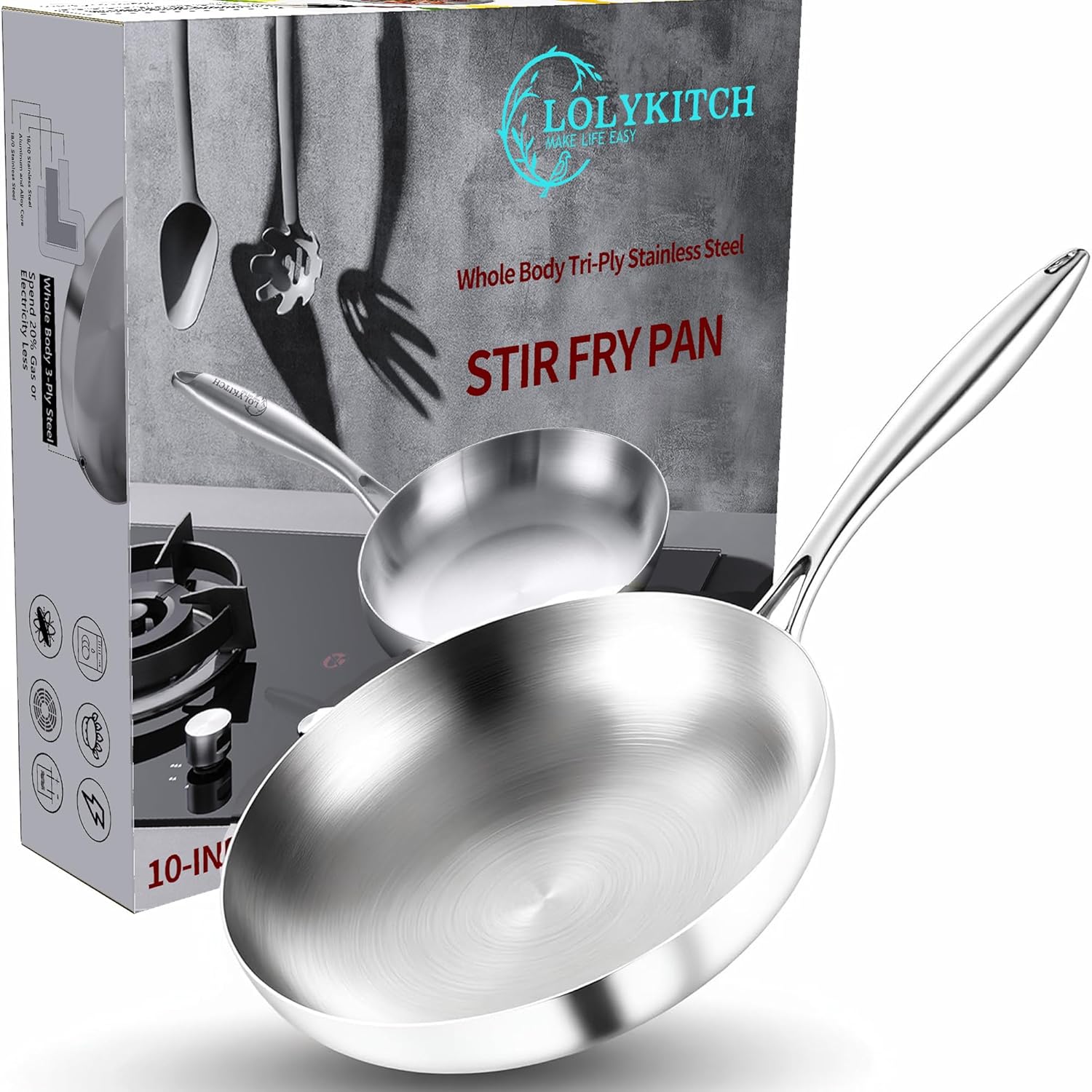 LOLYKITCH 10 Inch Tri-Ply Stainless Steel Frying Pan – Profe deal at Amazon
