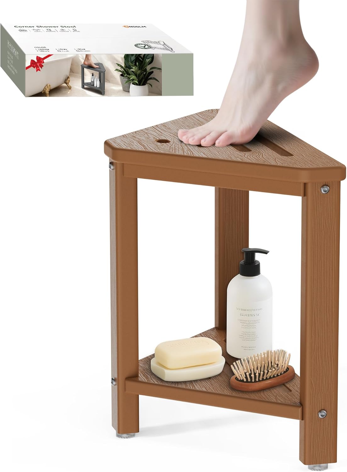 Teak Shower Foot Rest 15in, HDPE Waterproof Shower Stool for deal at Amazon