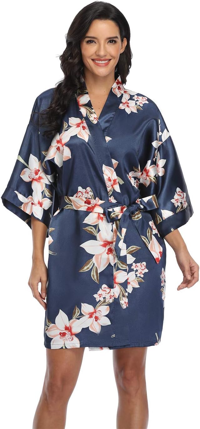 Women's Floral Satin Robes Short Silky Bridesmaid Robes Brid deal at Amazon