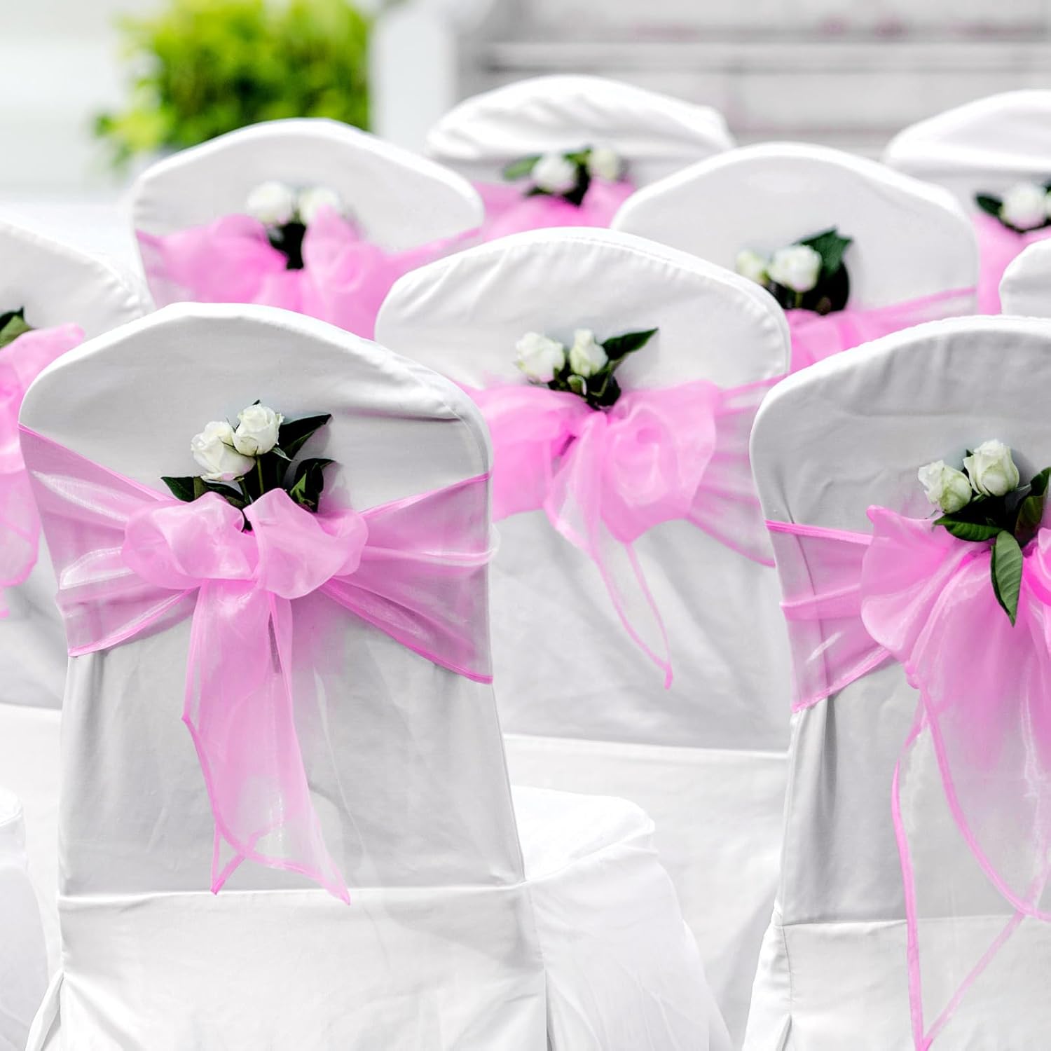 25 Pcs Organza Chair Sashes for Wedding Banquet Party Decoration Chair Bows Ties Bands for $19.99 at Amazon