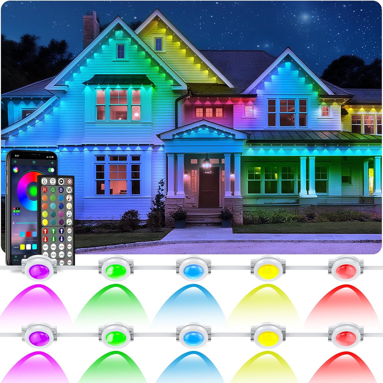 LETIANPAI 400FT Permanent Outdoor Lights,RGB Eaves Lights with App Control for $79.99 (33% Off) at Amazon