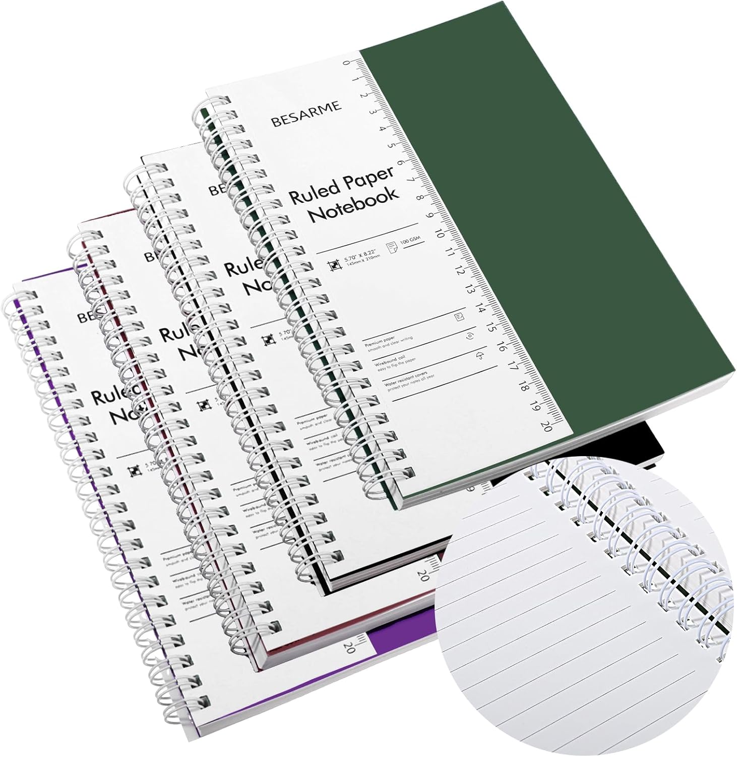 BESARME 4 Pack College Ruled Notebook, A5 Lined Spiral Noteb deal at Amazon