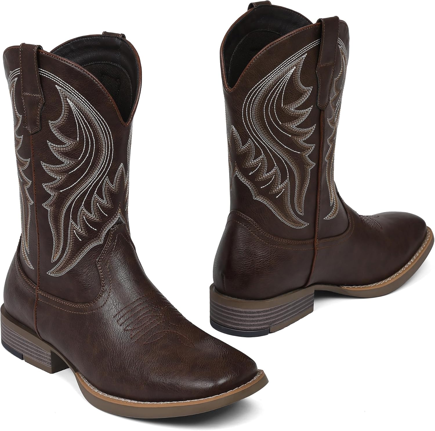 Grakihily Cowboy Boots For Men with Wide Square Toe Western Retro Boot Durable Classic for $54.99 at Amazon