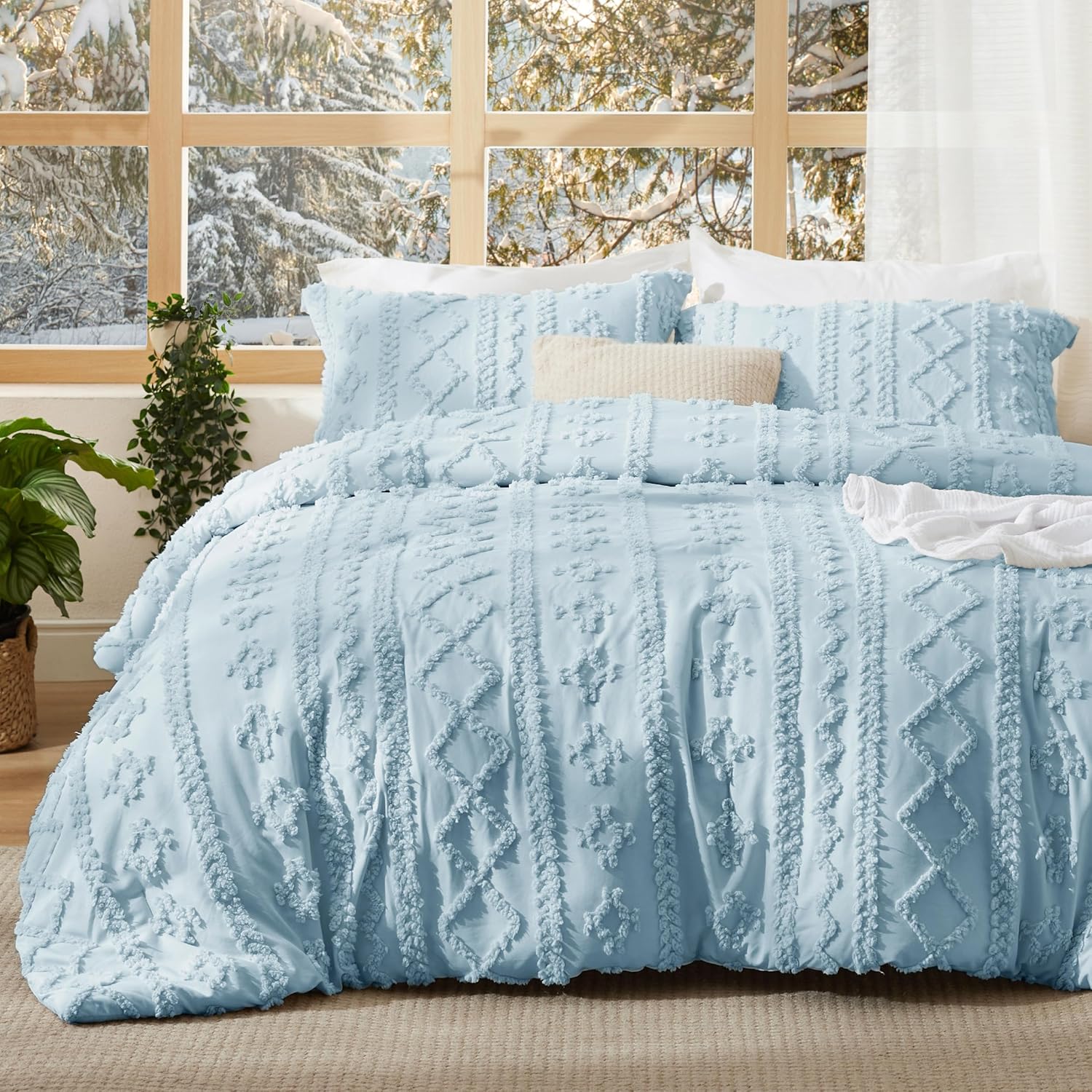 Bedsure Tufted Boho Comforter Set Twin Size - Light Blue Boh deal at Amazon