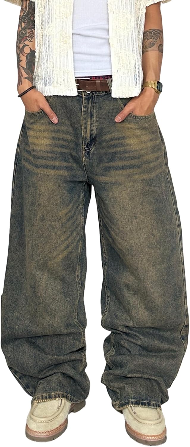 QGRSWBC Mens Wide Leg Jeans Super Baggy Pants Y2k Loose Fit  deal at Amazon