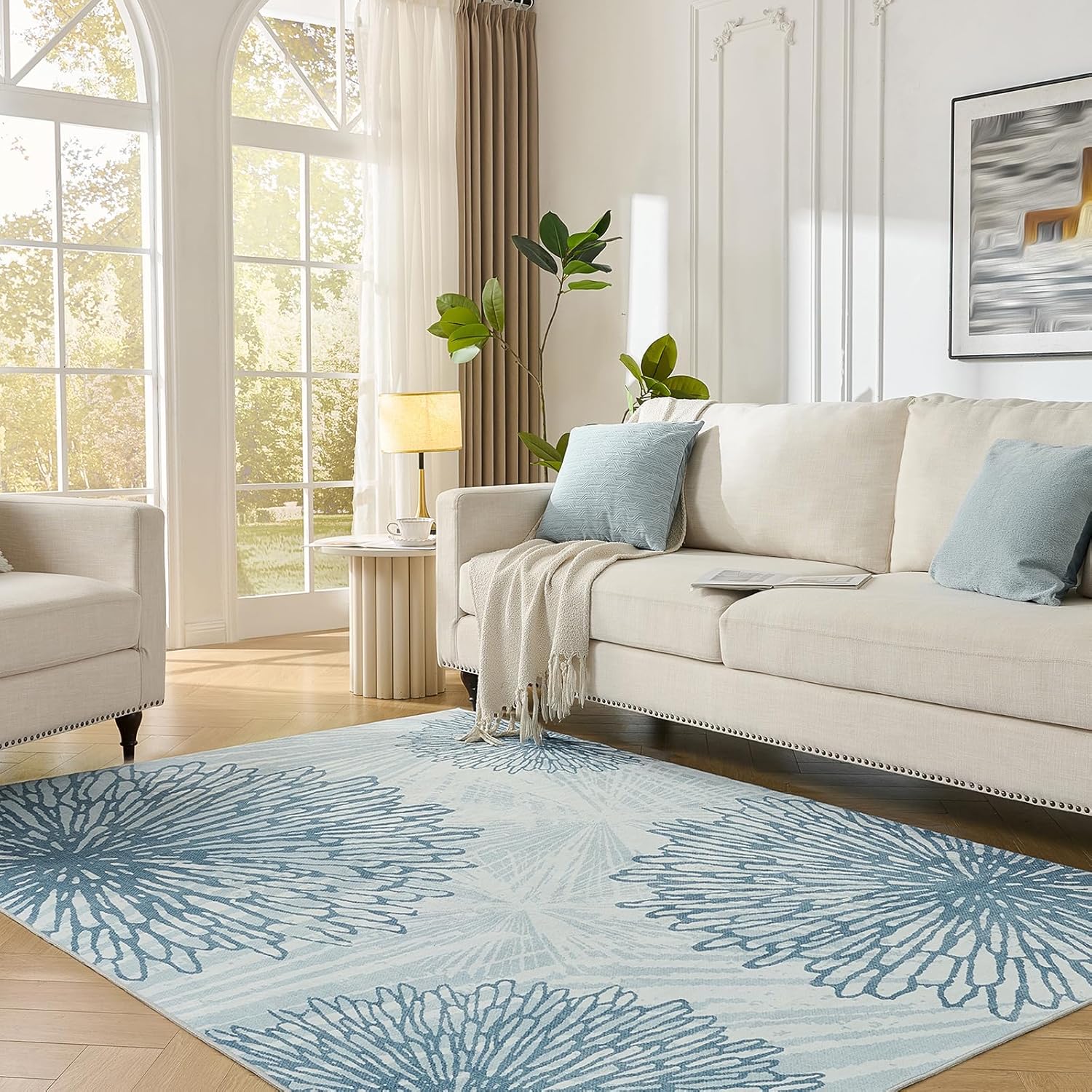 WITSHOCK 6x9 Washable Rug for Living Room,Modern Floral Dist deal at Amazon