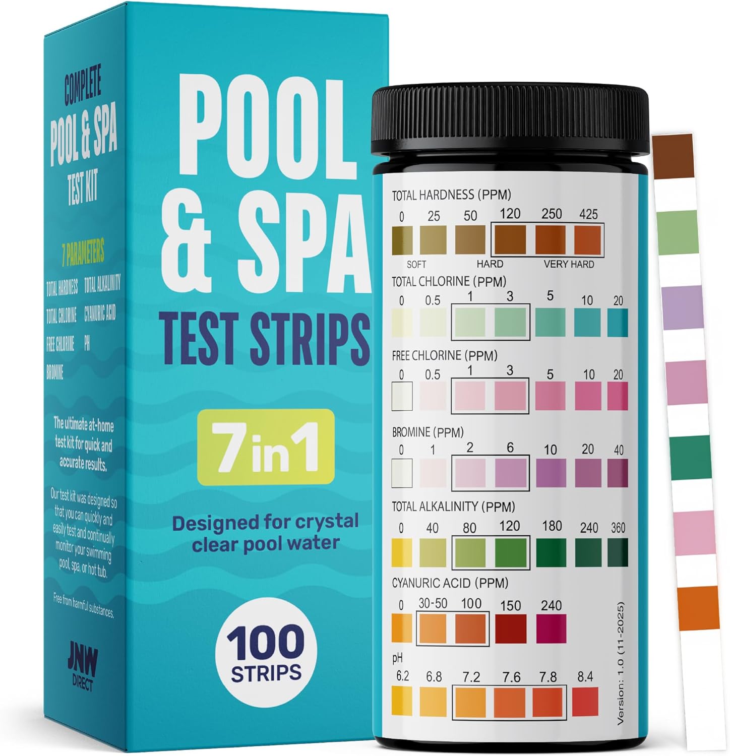 JNW 7-in-1 Pool Test Strips, 100 Quick & Accurate Test Strip deal at Amazon