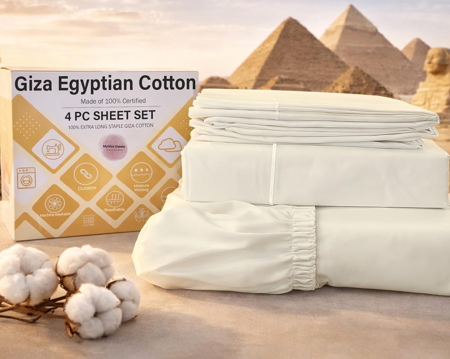 MyGiza Sheets 4 Pcs Twin Sheet Set, 100% Certified Giza Egyp deal at Amazon