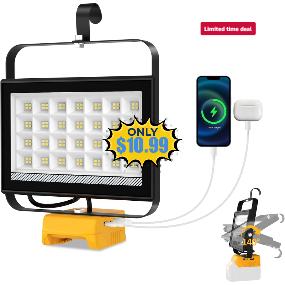 T-SUN LED Work Light Compatible with Dewalt Deal: Save 50%