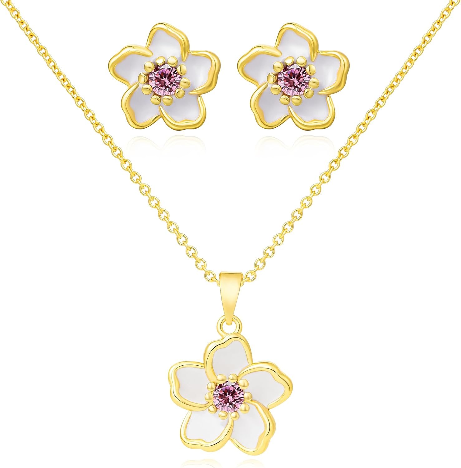 KYNOX Flower Necklace Earrings Set for Women 14K Gold Plated deal at Amazon