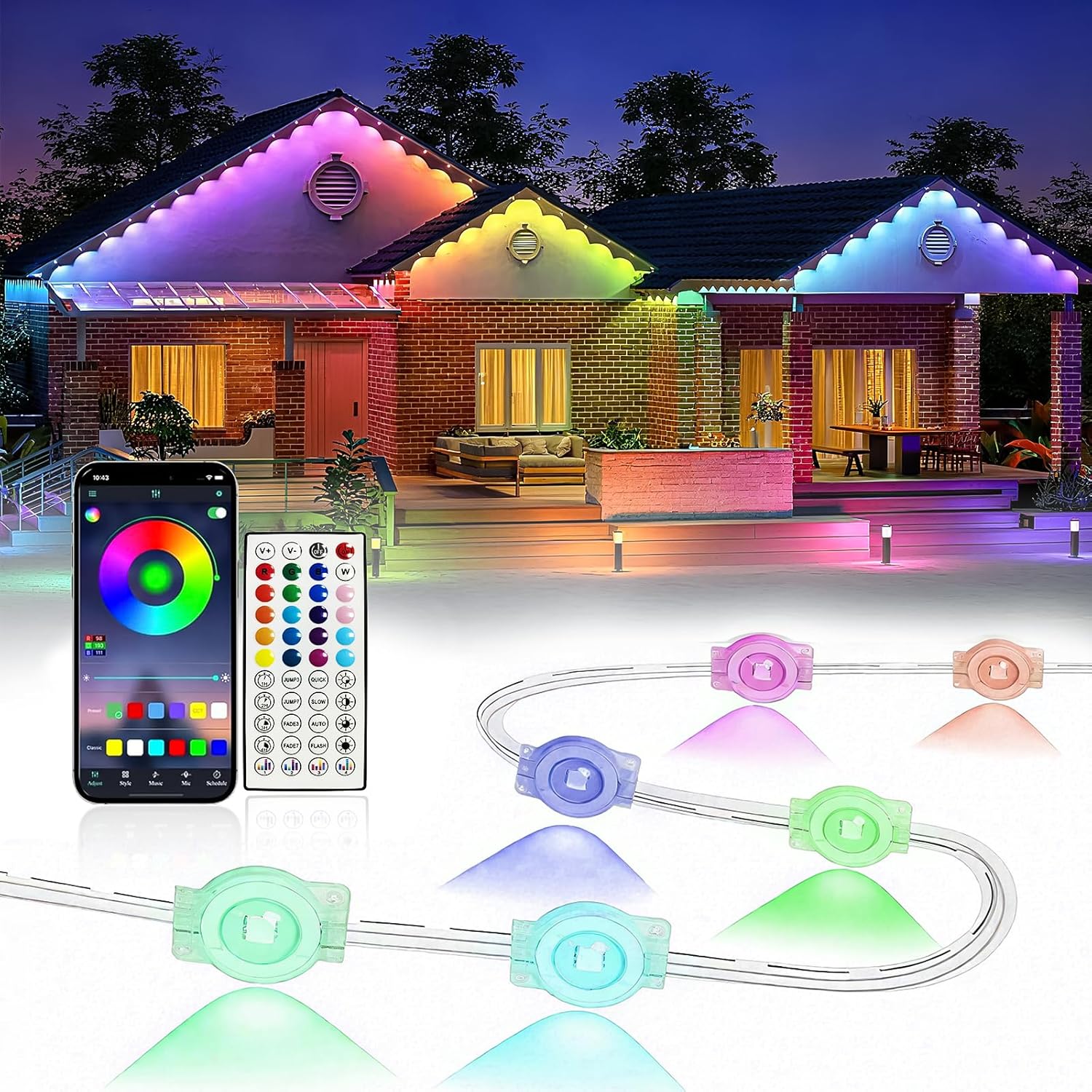 SUUNOG Permanent Outdoor Lights,150FT RGB Christmas House Li deal at Amazon