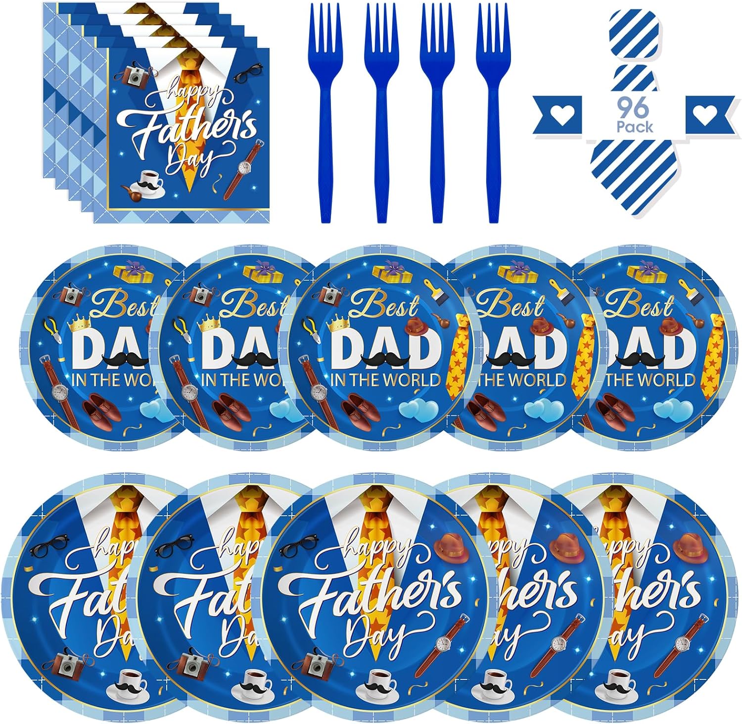 96 Pcs Happy Fathers Day Plates and Napkins Set - Best Dad P deal at Amazon