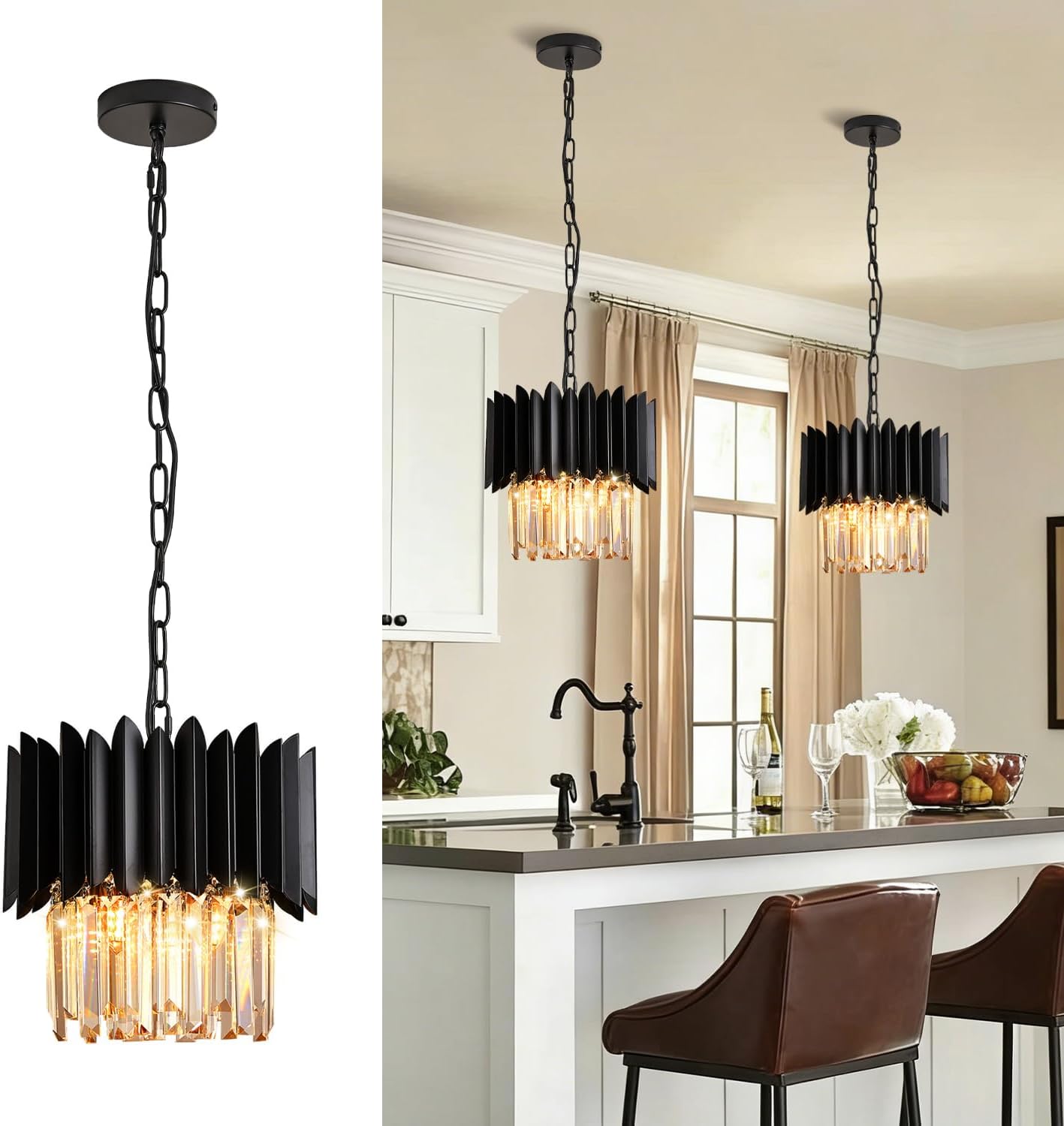 Vodcrindax Black Crystal Chandelier 12 Inch K9 Crystal Penda deal at Amazon