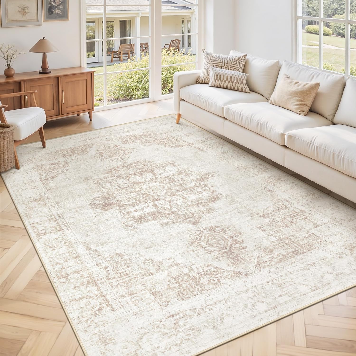 Area Rug 5x7 Washable Rug: Vintage Medallion Living Room Rug deal at Amazon