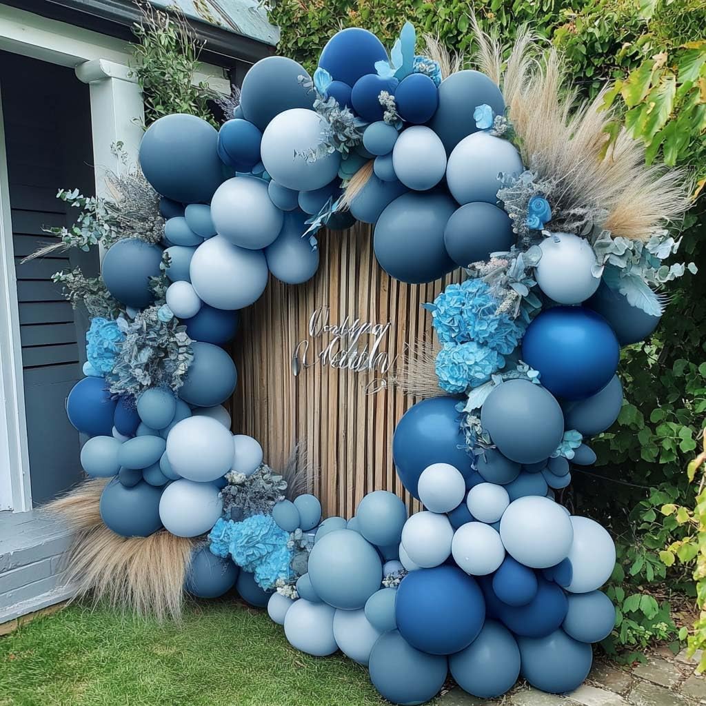 Dusty Blue Balloon Arch Double Stuffed Light Dark Blue Ballo deal at Amazon