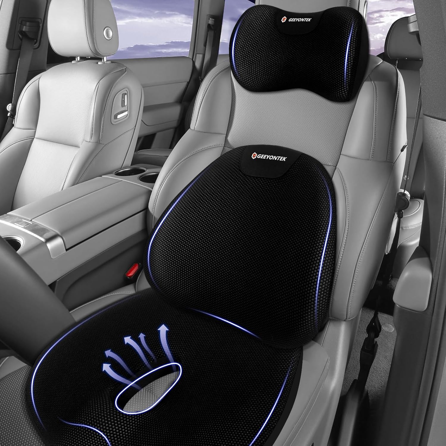 GEEYONTEK Car Seat Cushion and Lumbar Support Headrest Pillo deal at Amazon