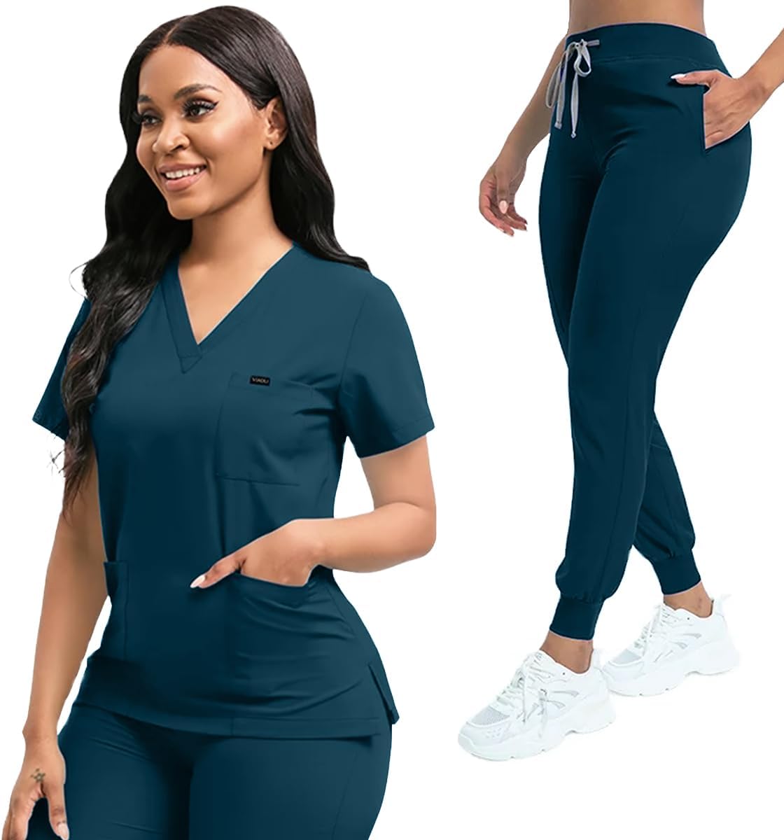 YEZEX Scrubs for Women Set, Women's V-Neck Top & Jogger Scru deal at Amazon