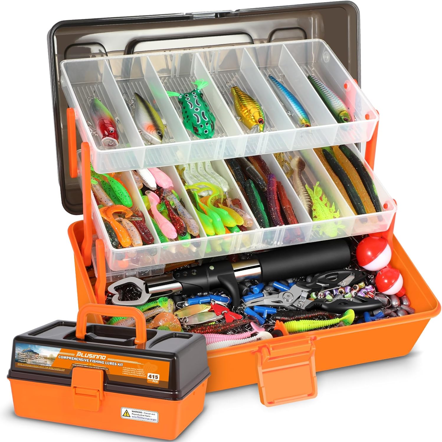 PLUSINNO Large 3 Layers Fishing Tackle Box with Tackle Included, 415Pcs for $37.49 (17% Off) at Amazon