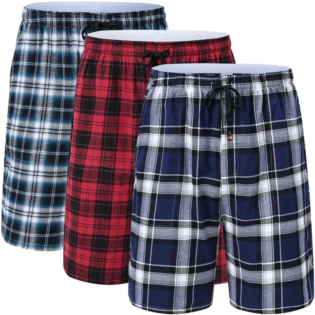 yuyangdpb Men's 3-Pack Woven Pajama Short Cotton Plaid Sleep deal at Amazon