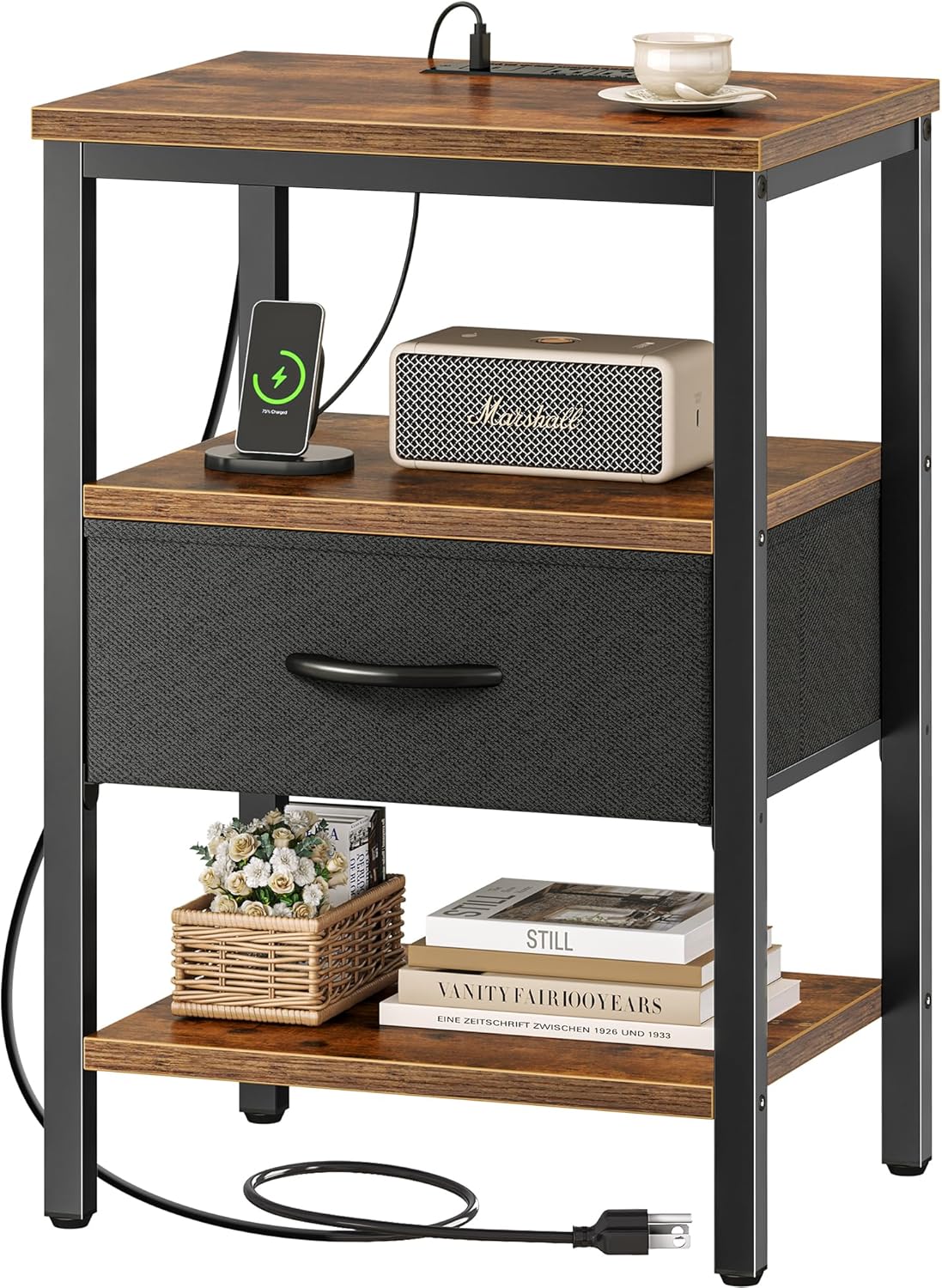 SUPERJARE Nightstand with Charging Station, Bed Side Table w deal at Amazon