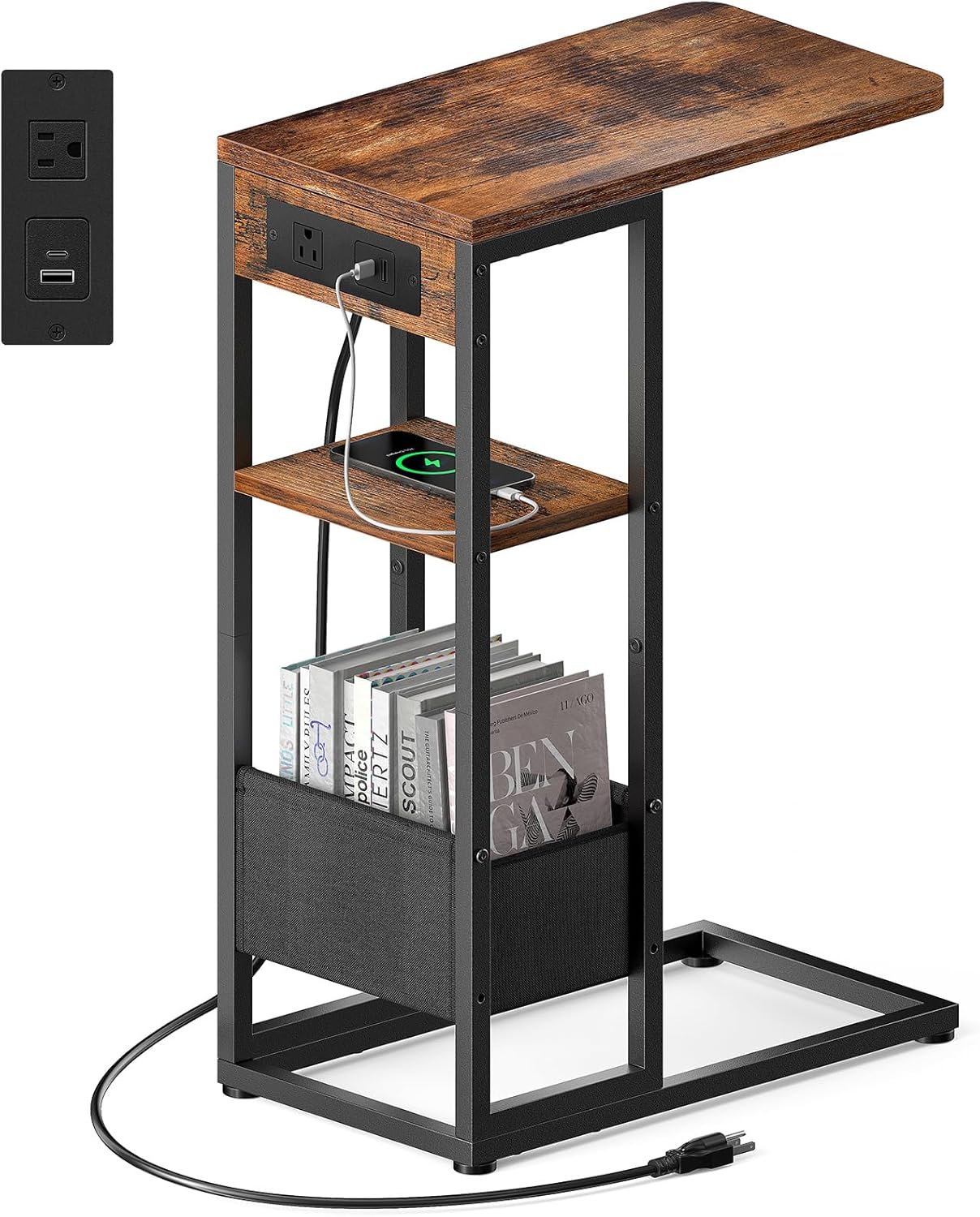 Yuede C Shaped End Table with Charging Station,3-Layer Sofa deal at Amazon