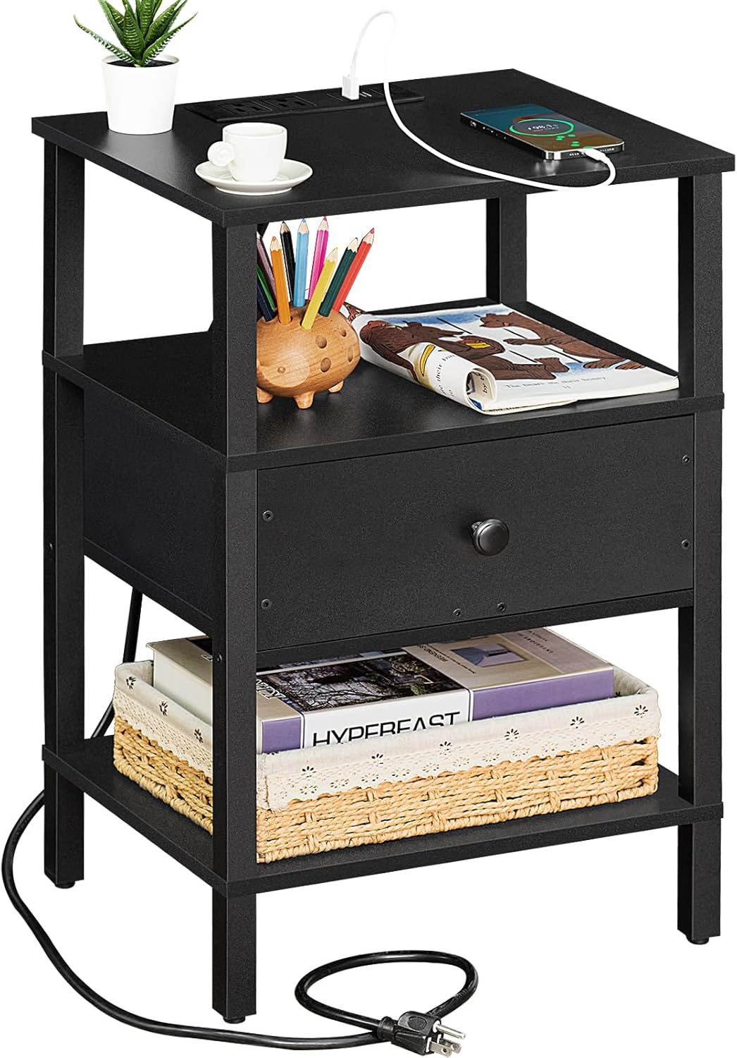 Lerliuo Nightstand with Charging Station and USB Ports, 3-Ti deal at Amazon