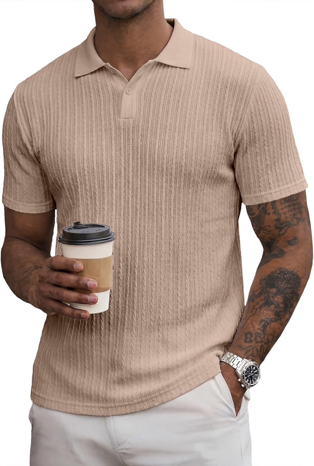 Dokotoo Men Mens Knit Polo Shirts Short Sleeve Button Down T deal at Amazon