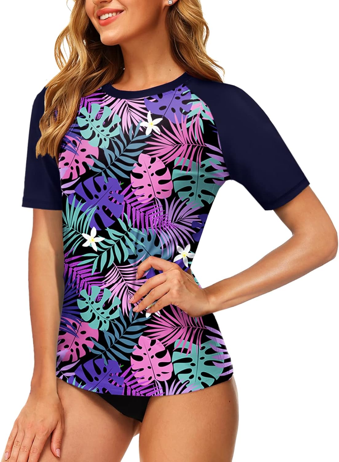 AOBUTE Women SPF Rashguard Shirt Short Sleeve Athletic Print deal at Amazon