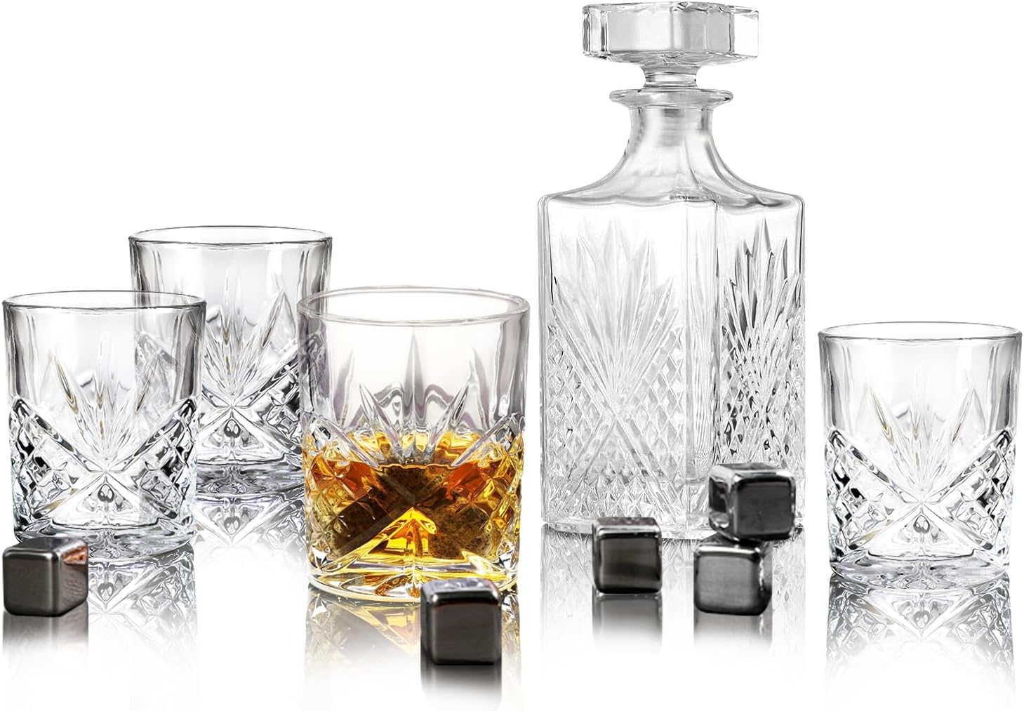 Crystal Whiskey Glasses & Decanter Set Only deal at Amazon