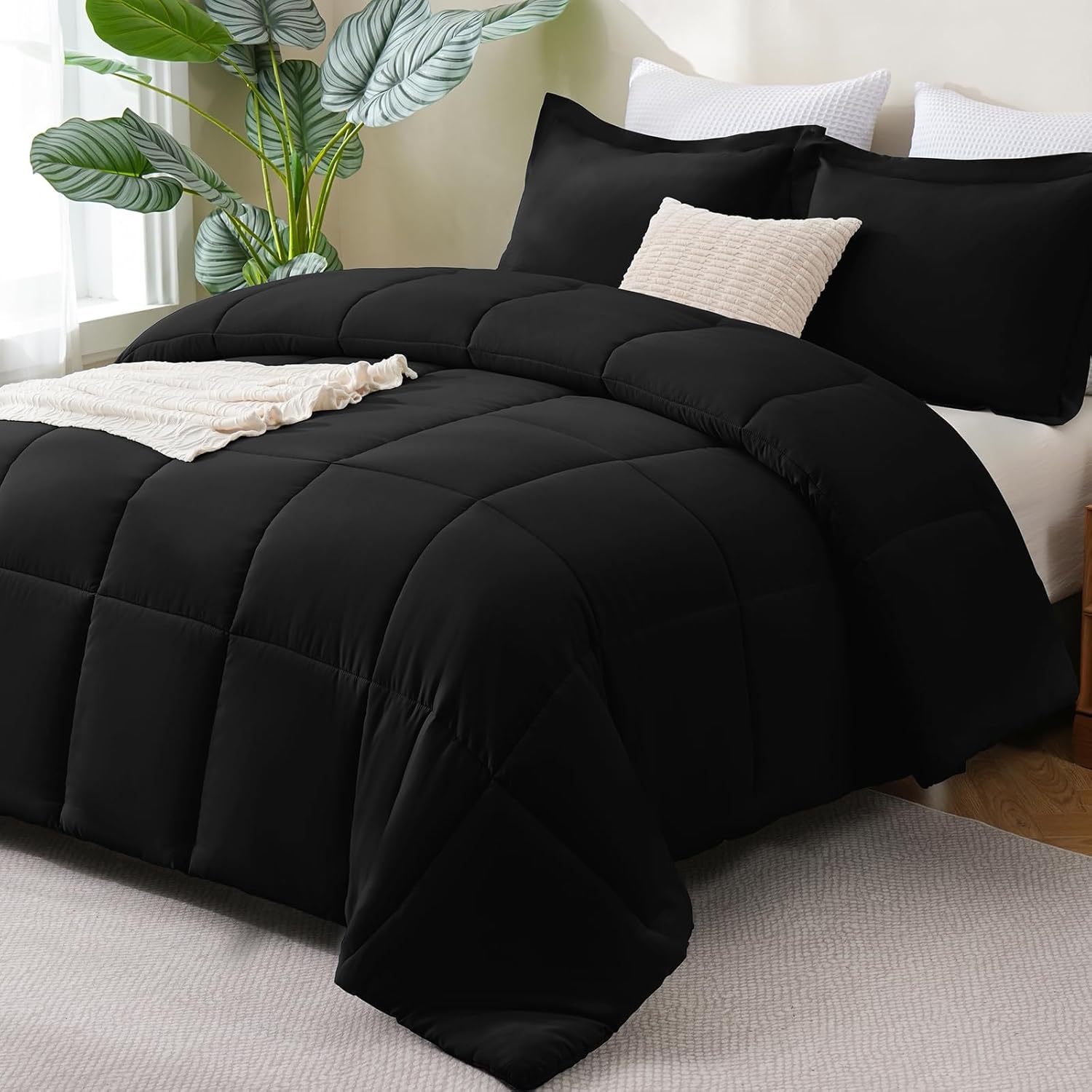 CozyLux Queen Comforter Set Black 3 Piece Bedding Set Only for $23.98 (27% Off) at Amazon