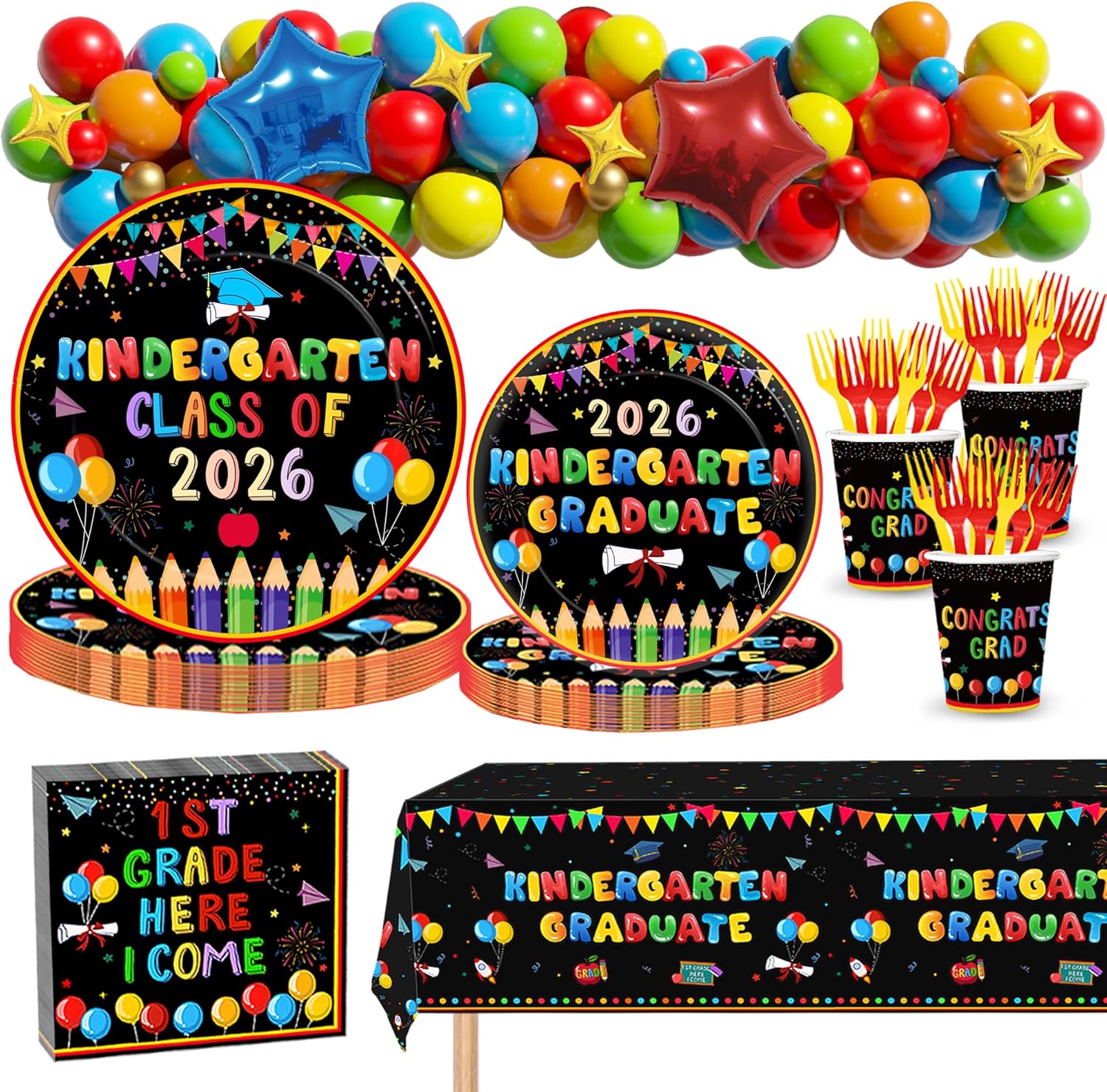 Kindergarten Graduation Decorations,Kindergarten Graduation(Serves 25),All-in-One Set for $19.99 at Amazon