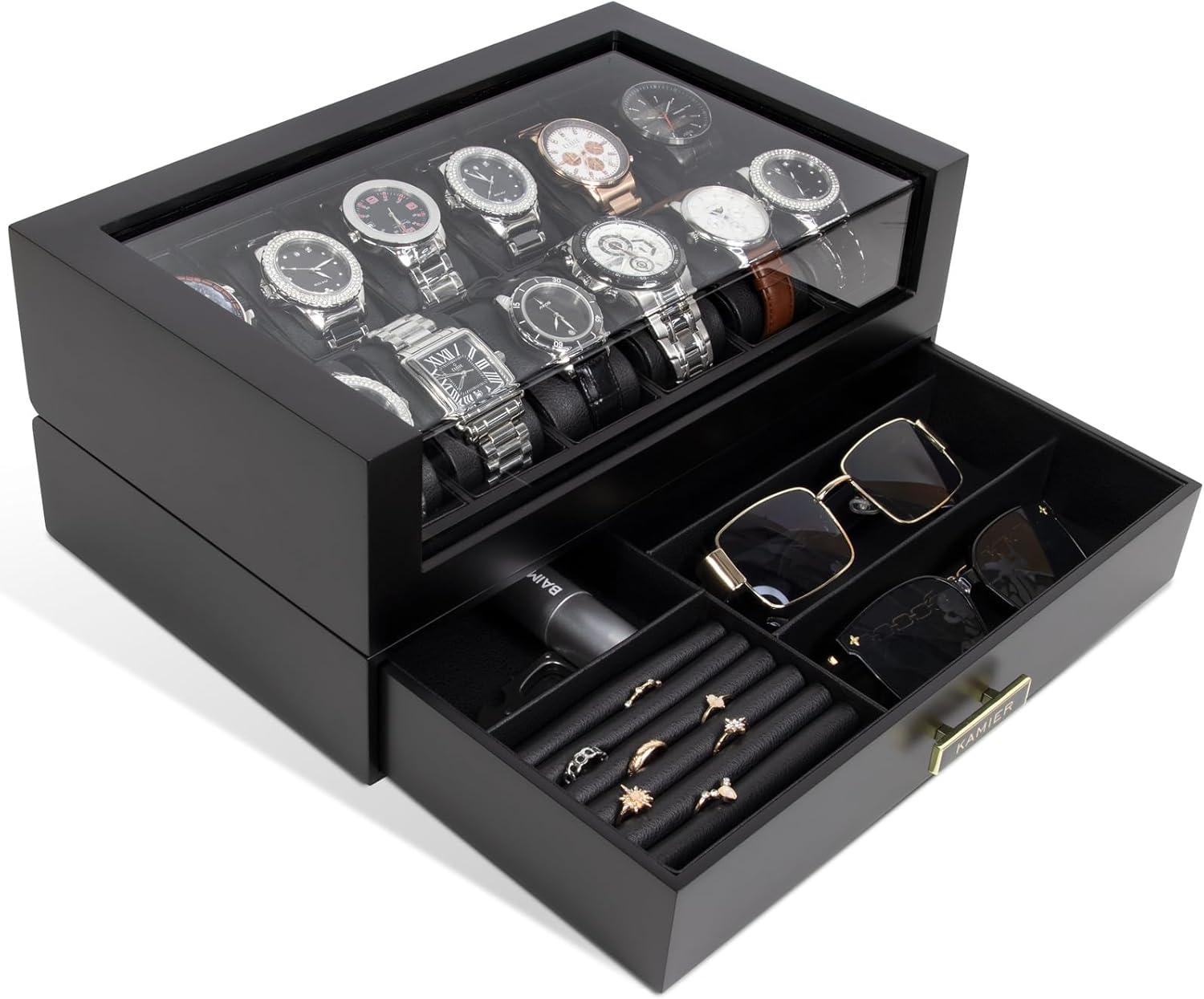 High End Watch Box for Men, 12 Slot Wooden Watch Case With D deal at Amazon