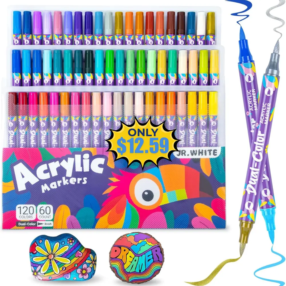 JR.WHITE 120 Colors Acrylic Markers Deal: Save with EQONG7XZ Promo Code