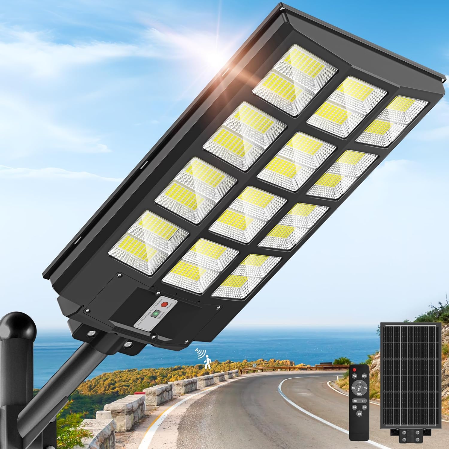 OKPRO 8000W Solar Street Light Outdoor, IP66 Waterproof Solar Lights Outdoor for $90.21 (31% Off) at Amazon