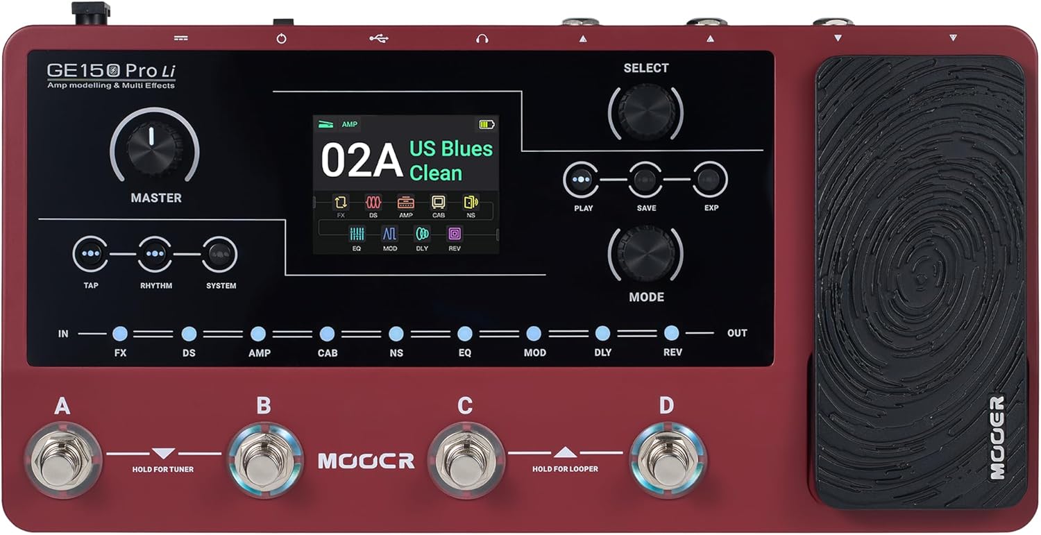 MOOER GE150 Pro Li Guitar Amp Modelling Multi Effects PedalBuilt-in Battery with 200 Presets Deal at Amazon